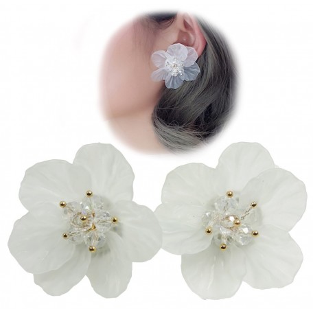 Pendientes Flor Blanca Pistilos Ø4 cm (Par)